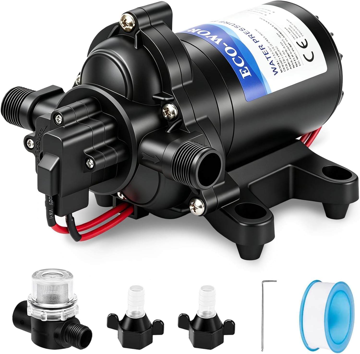 ECO-WORTHY RV Water Pump 12Volt 3.5GPM 50PSI 12V Fresh Diaphragm Pump with Pressure Switch and Self-Priming for RV Yacht Garden Sprayer Food Truck shown on a plain background